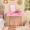 Pink Wooden Kids Vanity Table with Detachable Mirror and Storage Drawers Sturdy Stool Included